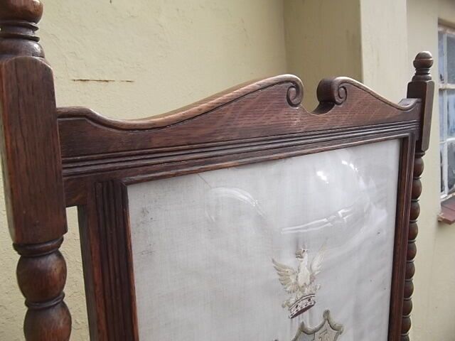 Oak,Fire Screen,Screen,Fireplace,Barley Twist,Embroided,Crest,Coat Of Arms,Glaze photo for sale