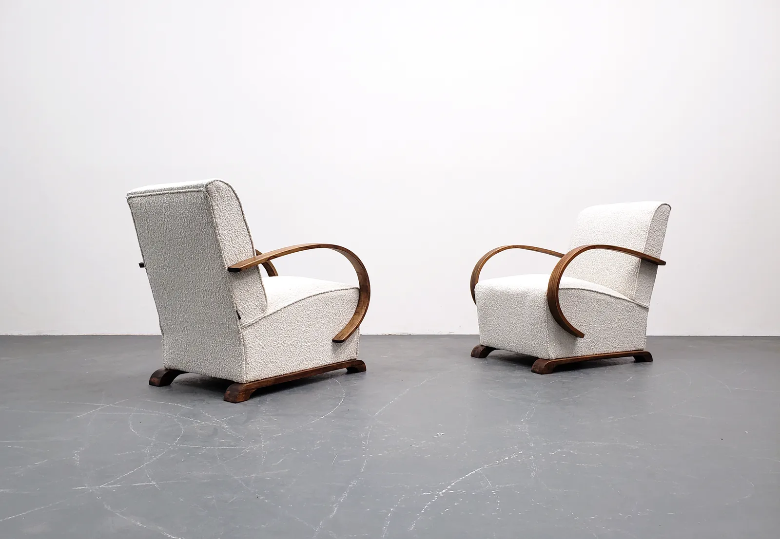 photo for sale Set Of Two   1940 Art Deco Bentwood Armchairs In Ivory Premium Boucle