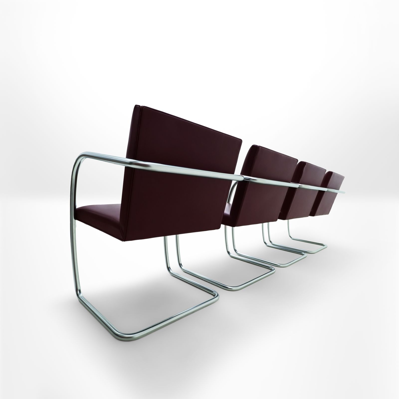 Set Of 4 Mies Van Der Rohe Knoll, Mr50 Brno Leather And Chrome Dining Chairs photo for sale