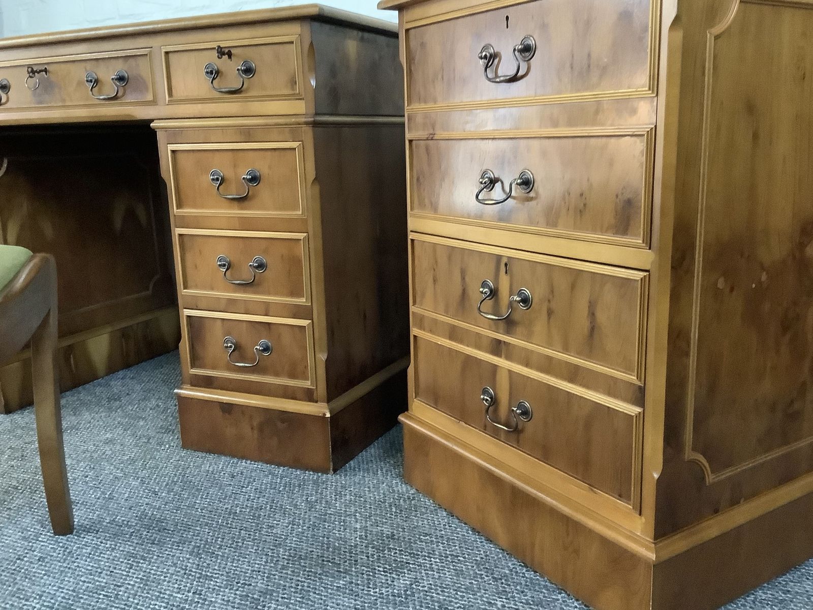 photo for sale Edwardian Reproduction Desk And Other Matching Office Furniture.