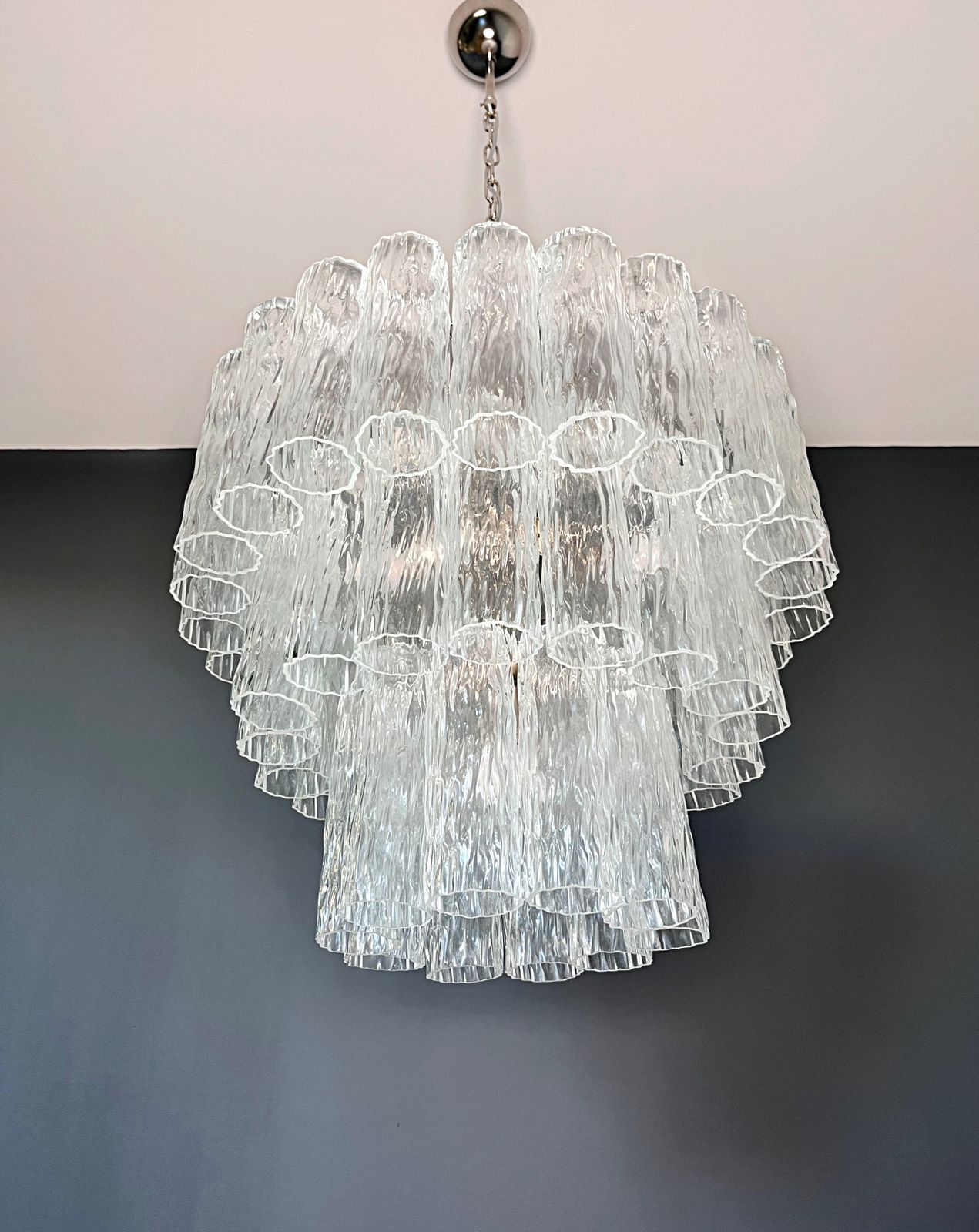 Large Three Tier Venini Murano Glass Tube Chandelier photo Lighting