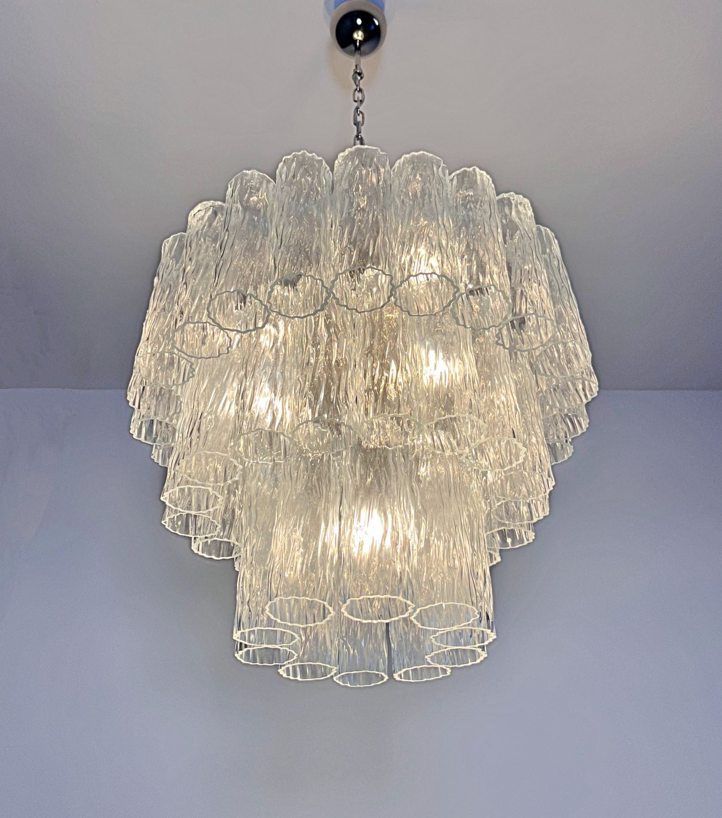 photo vintage Large Three Tier Venini Murano Glass Tube Chandelier