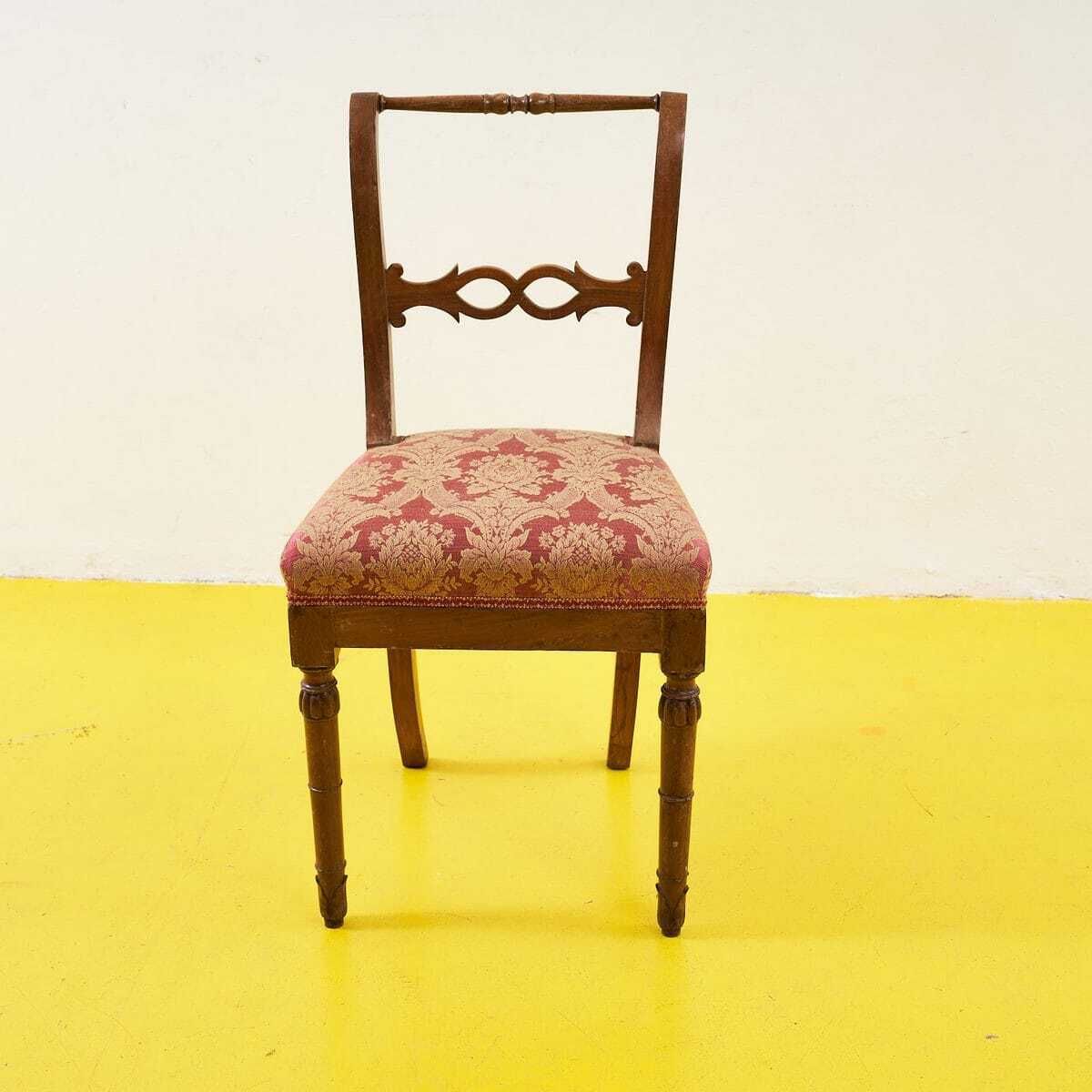 19th Century Chair Upholstered In Red Damask Fabric