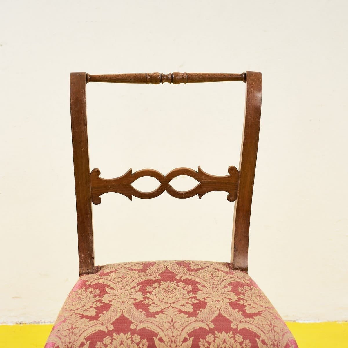 19th Century Chair Upholstered In Red Damask Fabric photo furniture