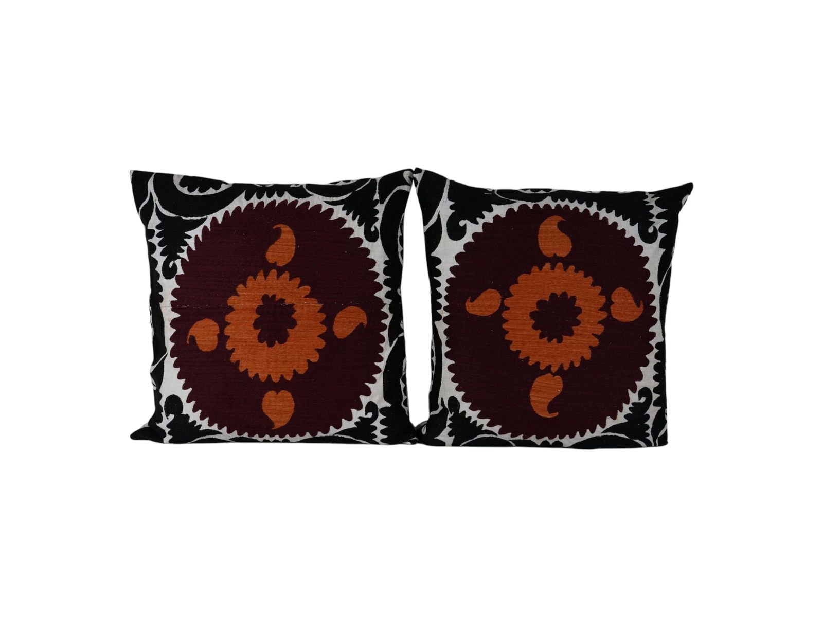 Large Black Suzani Pillow Cover, Handmade Ethnic Cushion, Boho Embroidered Decorative Pillow Cover
