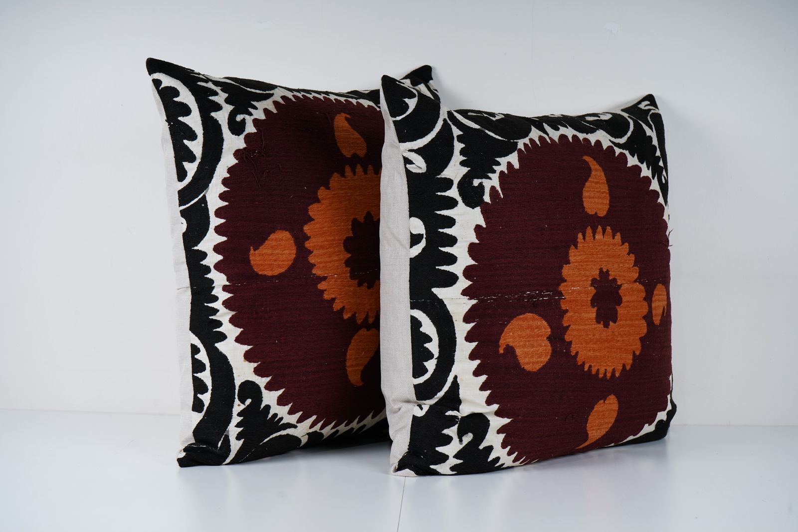 Pair Suzani Pillow Cover, Vintage Uzbek Embroidery Pillows, Bohemian Home Decor, Handmade Cotton  Cases, Set Of 2 photo furniture