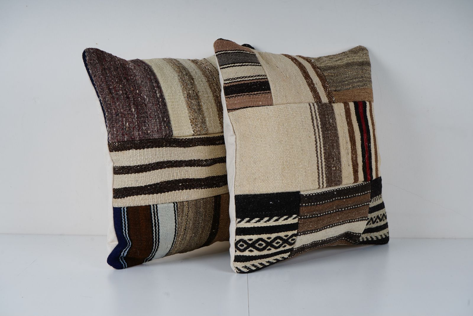 Turkish Handmade Large Patchwork , Set Of Two Flat Weave Kilim Fregment Pillow, Pair Home Decor photo furniture