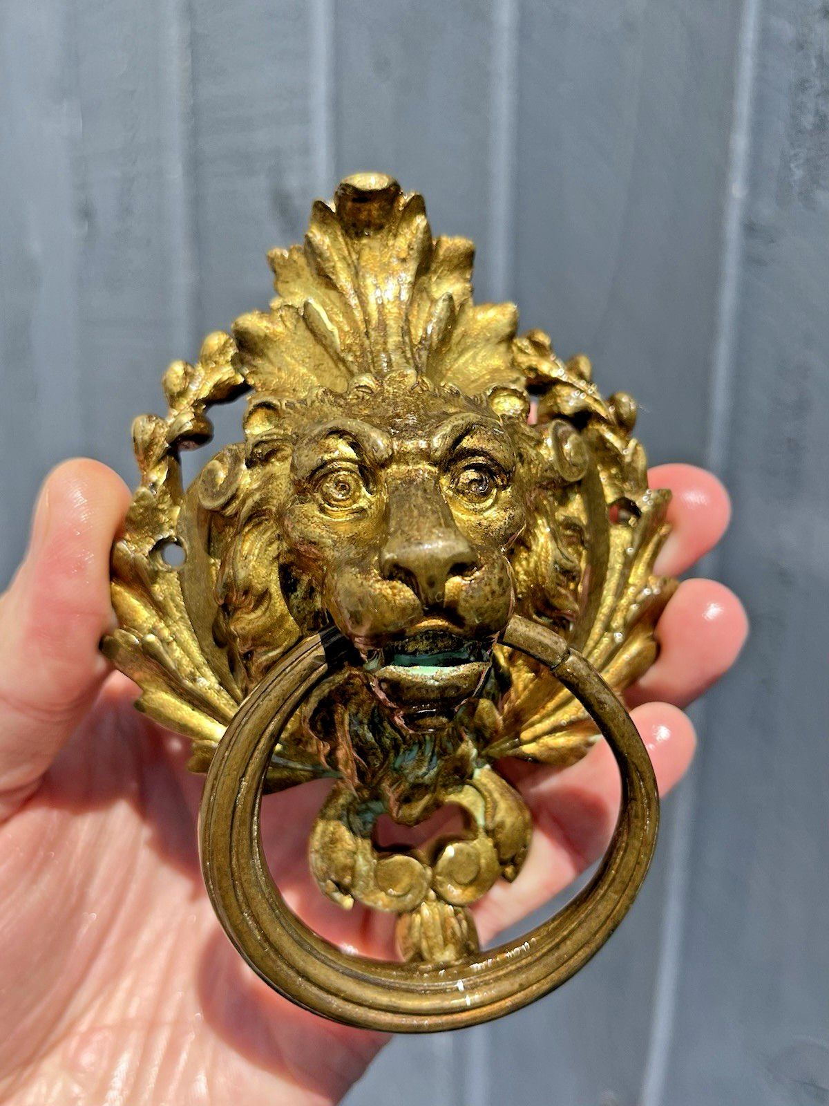 1 Quality French Antique Lions Head Mask Gilt Brass Door Knocker Or Handle Pull