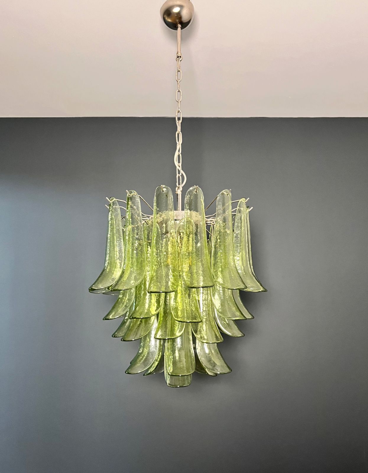 Italian Vintage Murano Chandelier   Mazzega   41 Green Glass Petals photo for sale