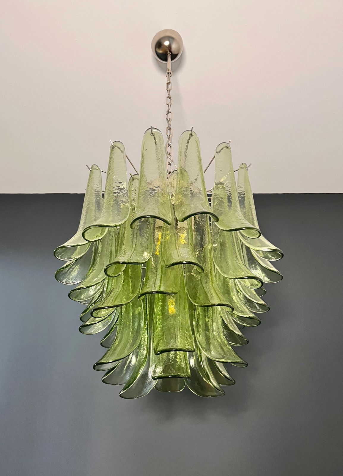Italian Vintage Murano Chandelier   Mazzega   41 Green Glass Petals photo 1035.0