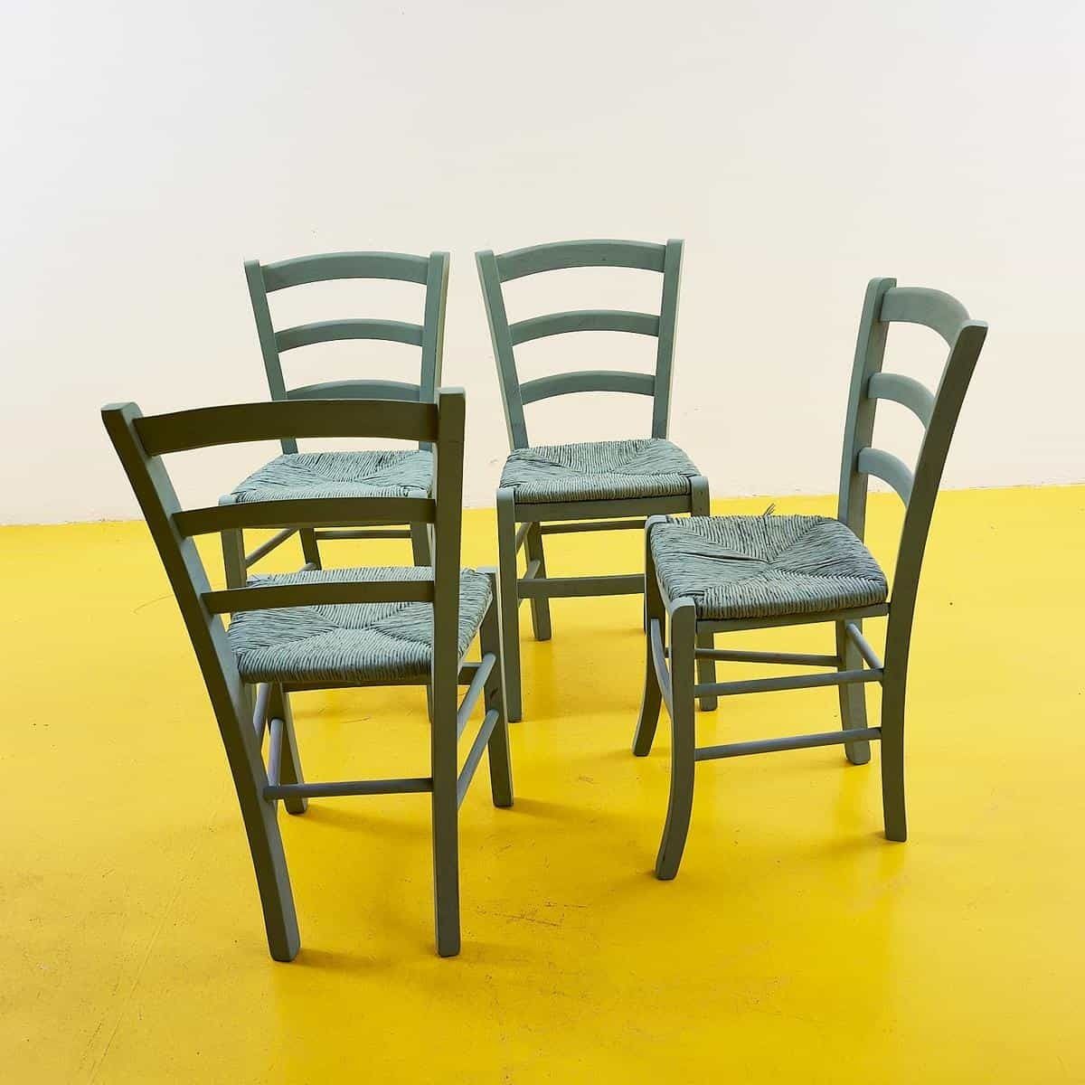 Rustic Wooden Chairs With Straw Seat, Dove Grey, 4 Pieces photo Furniture