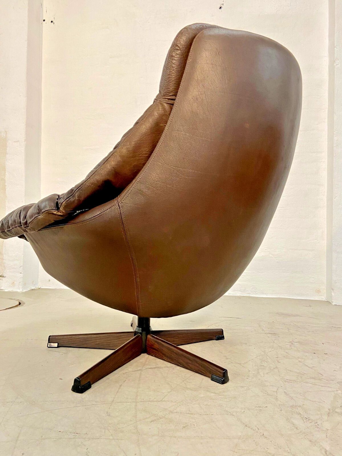 Vintage Danish Mid Century Leather Swivel Egg Chair  By Bramin 1960,S photo furniture