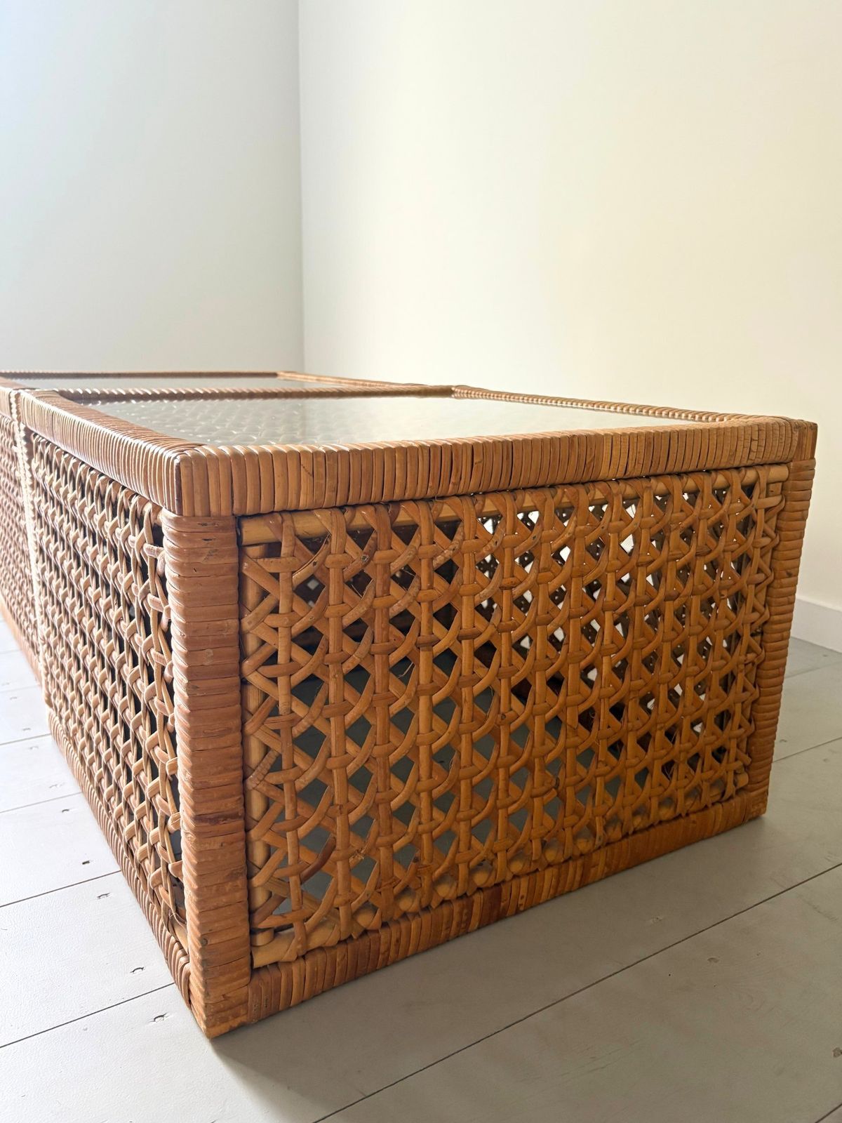 Rattan And Glass Cube Coffee Table Mid Century C.1960 photo buy