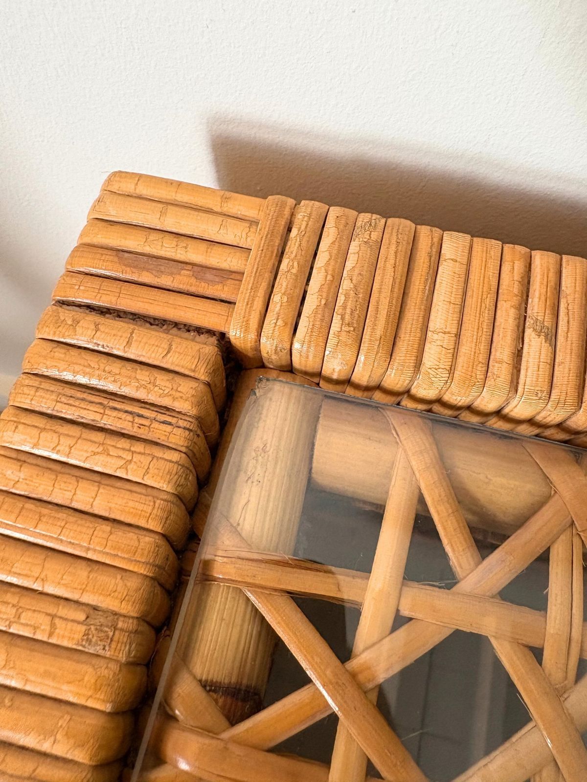 Rattan And Glass Cube Coffee Table Mid Century C.1960 photo vintage