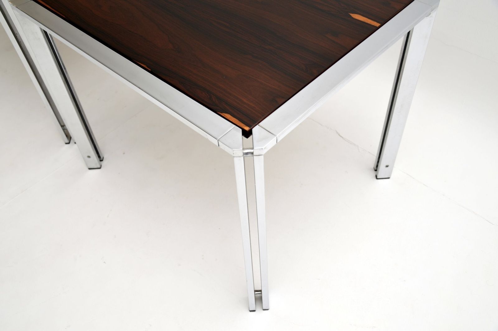 Pair Of Vintage Italian Rosewood And Chrome Side Tables photo for sale