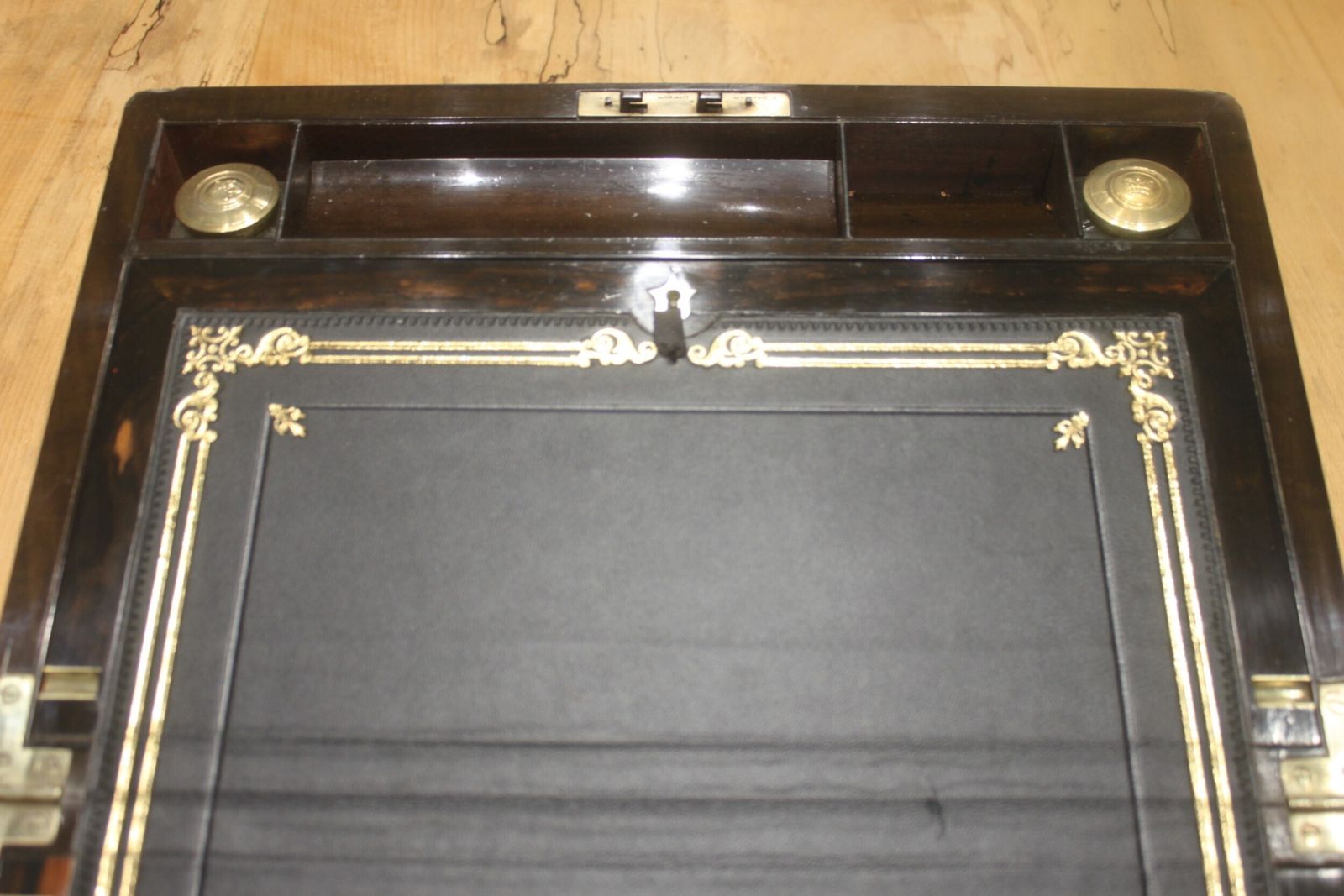 Furniture Victorian Figured Walnut Writing Slope With Bramah Lock And Keys And Secret Drawers photo