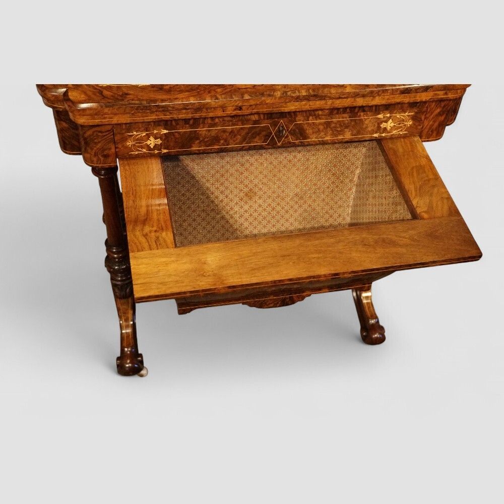 Victorian Inlaid Burr Walnut Combined Games And Worktable photo for sale