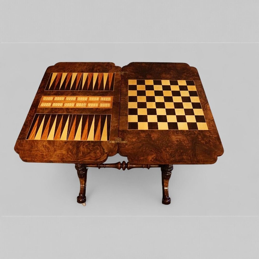 photo for sale Victorian Inlaid Burr Walnut Combined Games And Worktable