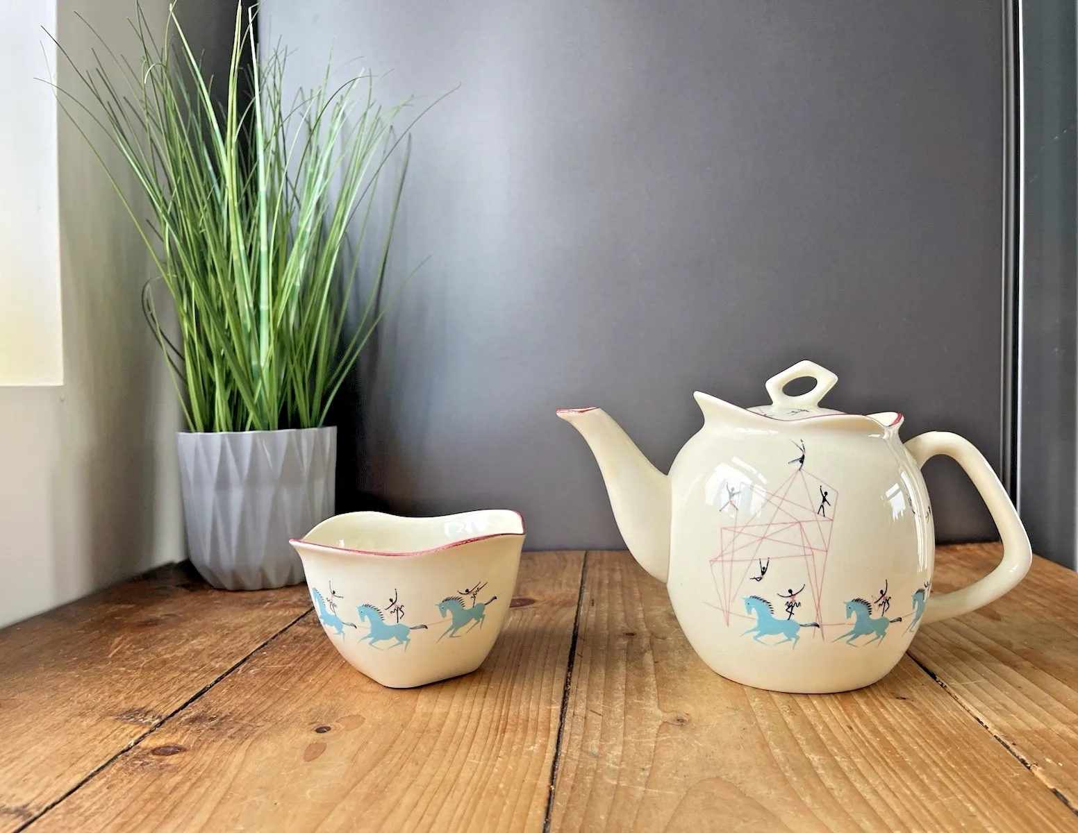 Home Decor Rare Vintage 50's Beswick Circus Pattern Teapot Horses Kitsch Mid Century Retro photo