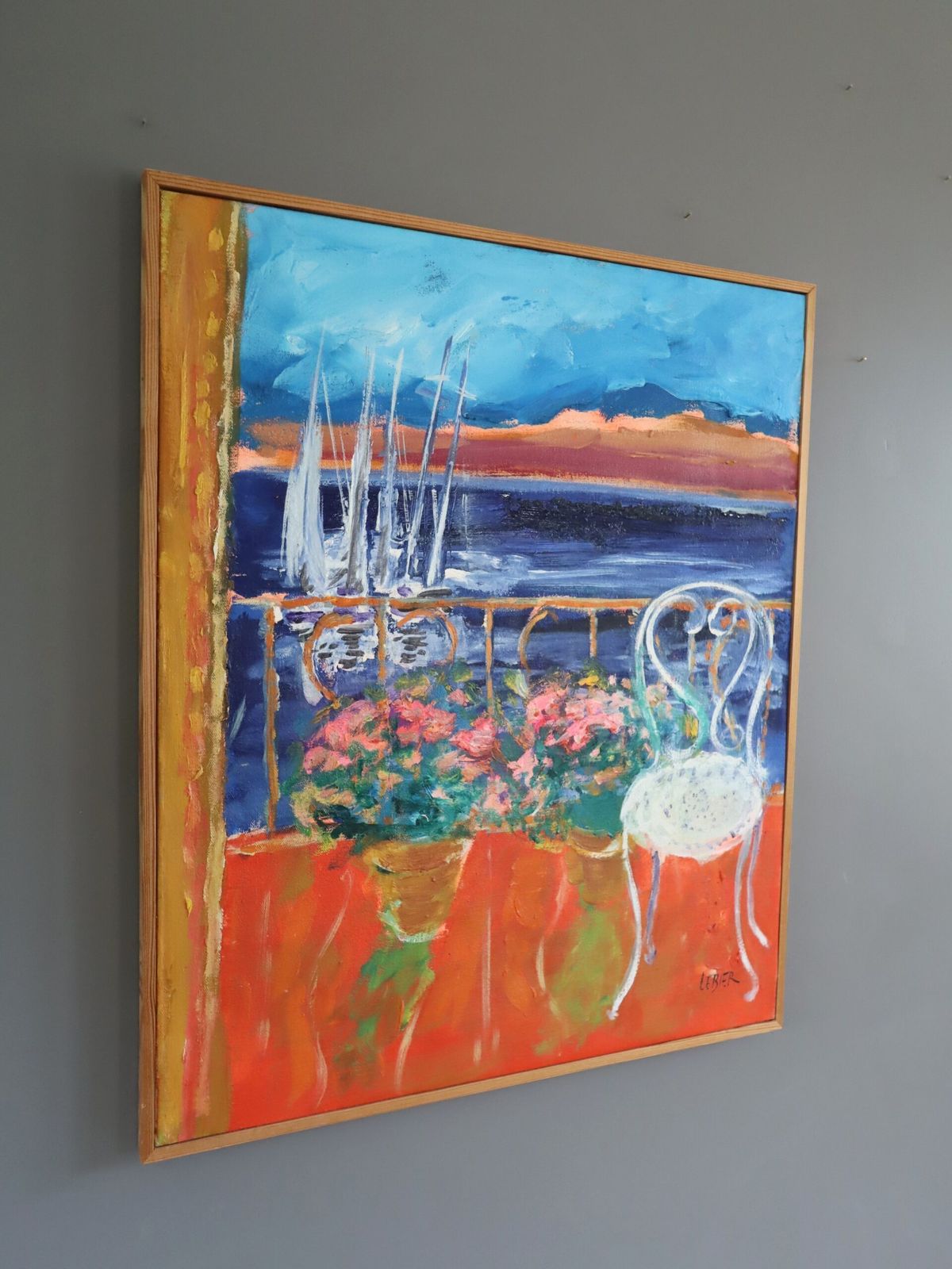 Sunlit Balcony Oil Painting, Modernist photo for sale