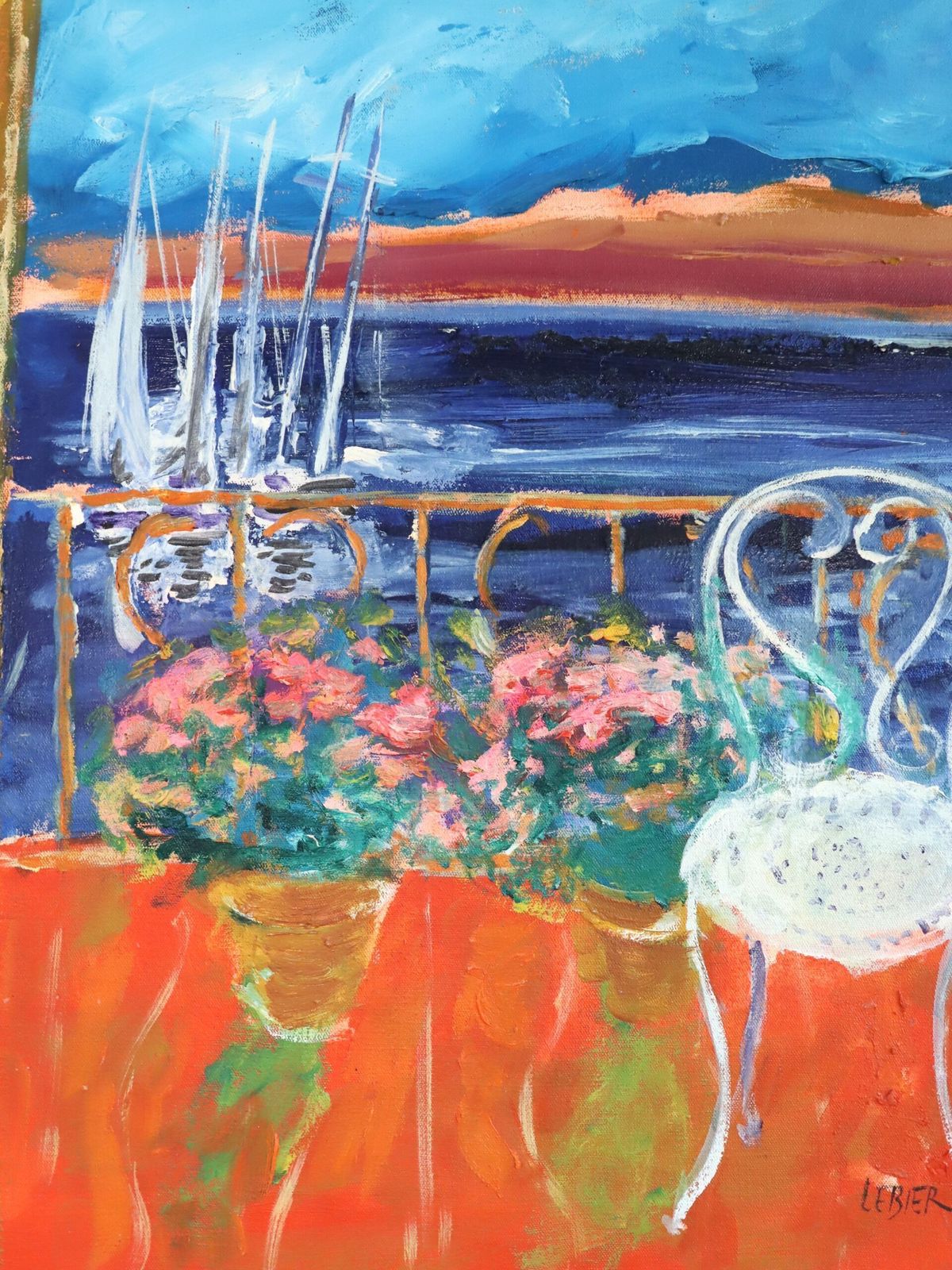 Sunlit Balcony Oil Painting, Modernist photo buy