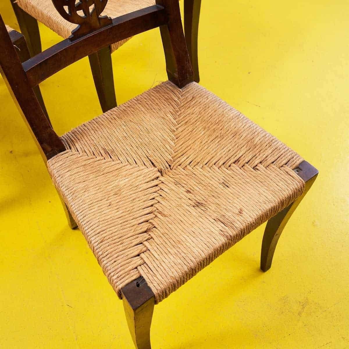 Antique Empire Wooden Chairs With Straw Seats, 6 Pieces photo furniture