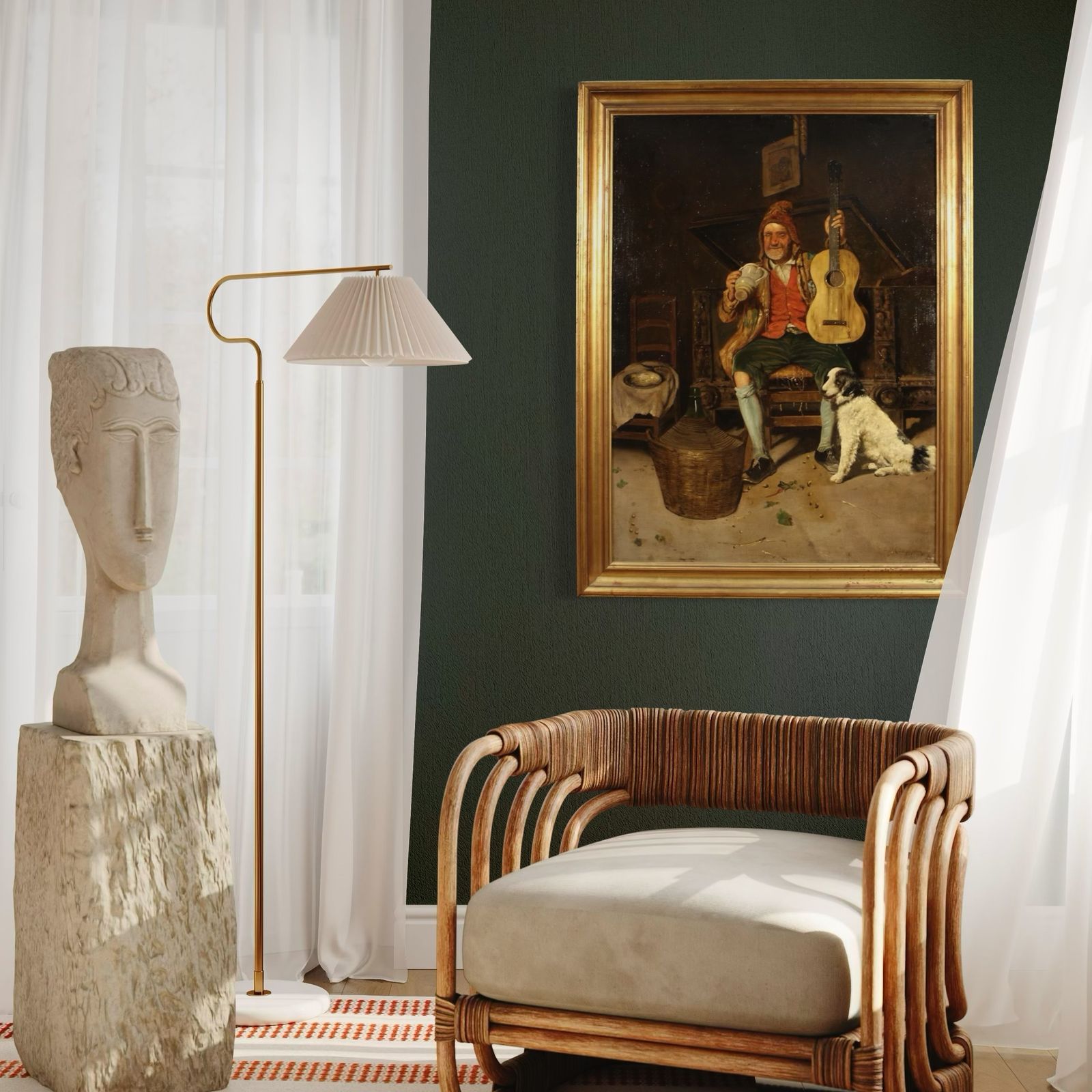 photo vinterior Antique Italian Genre Scene Painting From The 19th Century