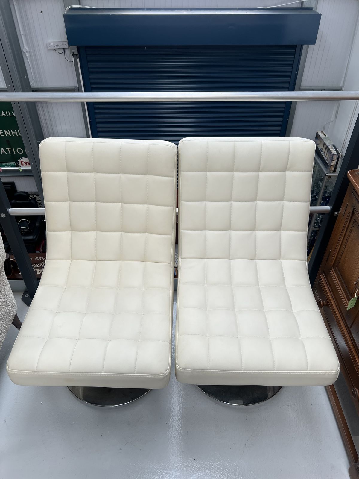 Chrome And Faux Leather Easy Chairs