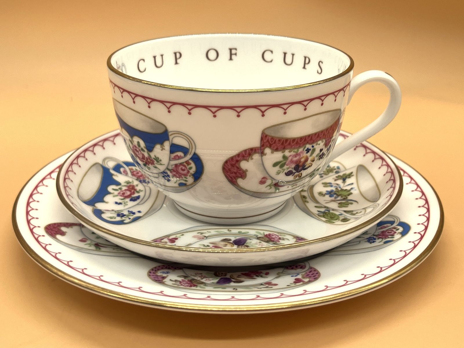 Royal Worcester China Cup Of Cups Design Pink Large Breakfast Tea Cup, Saucer & Plate Trio. photo buy