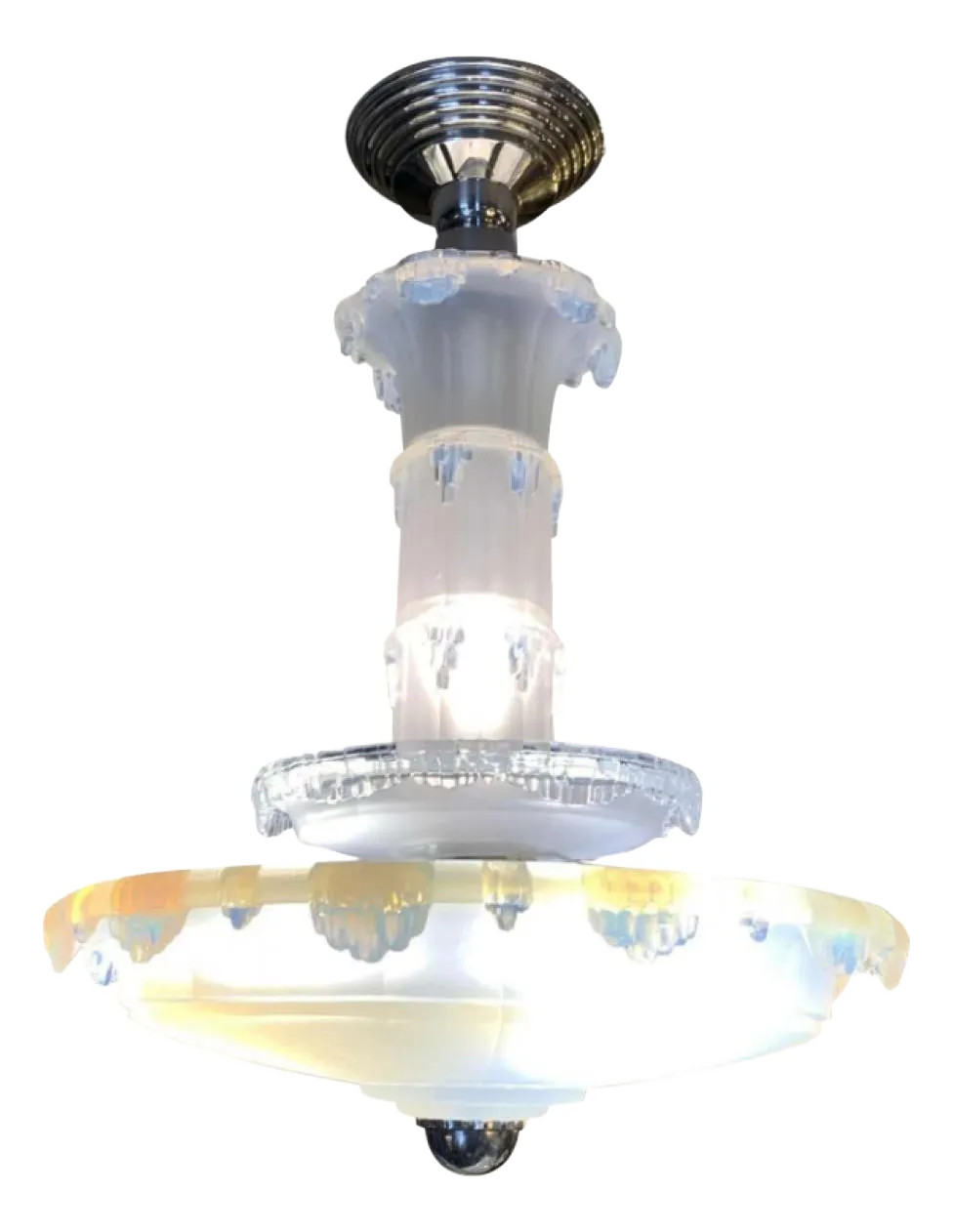 Art Deco Cascade Opaalwit Matglazen Kroonluchter Van Jean Gauthier Voor Ezan, Jaren 1930
