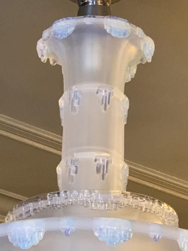 Art Deco Cascade Opalescent Frosted Glass Chandelier By Jean Gauthier For Ezan, 1930s photo furniture