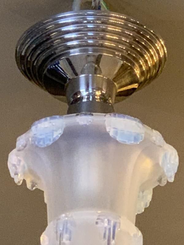 Lighting Art Deco Cascade Opalescent Frosted Glass Chandelier By Jean Gauthier For Ezan, 1930s photo