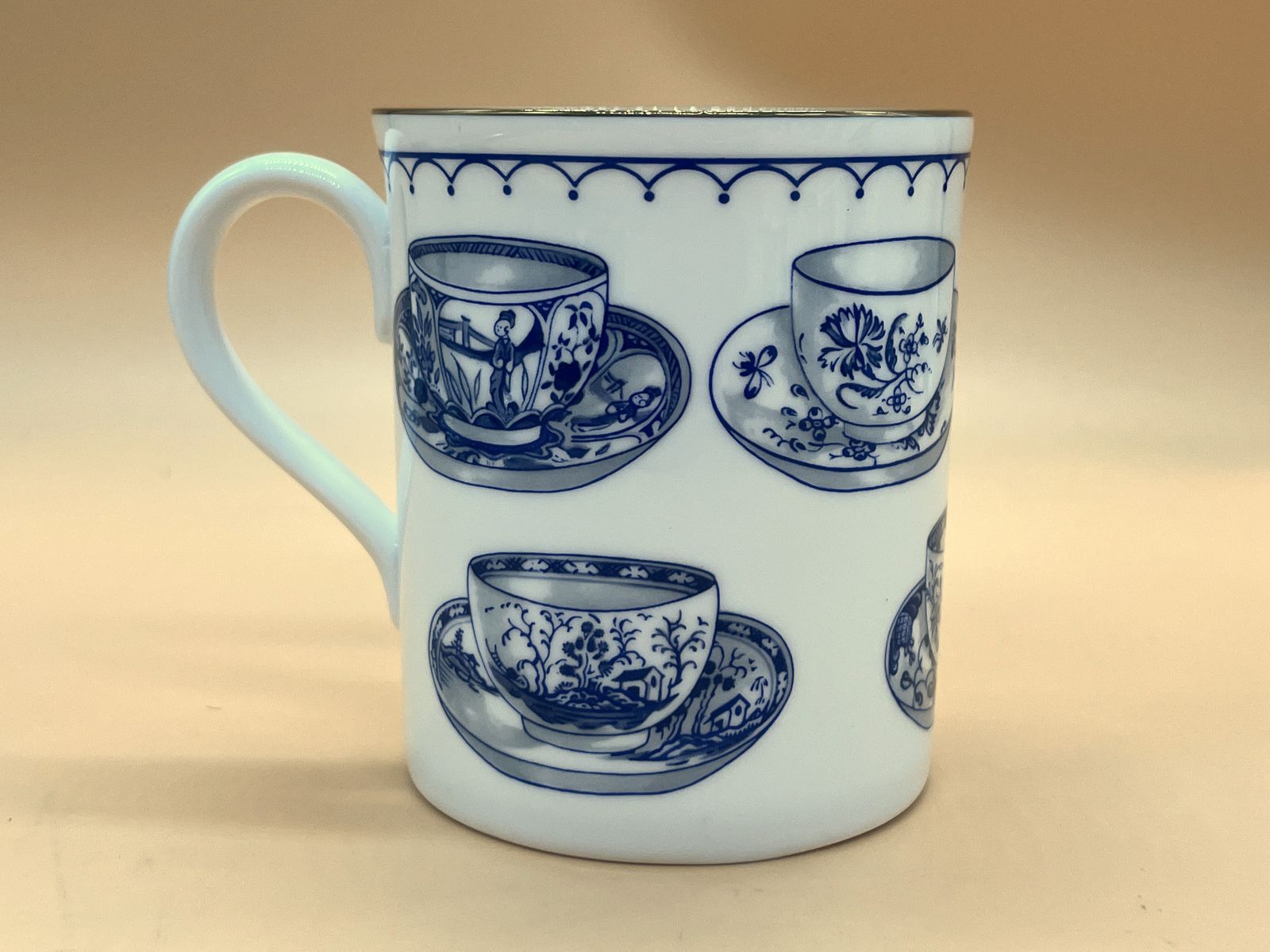 New Royal Worcester China Cup Of Cups Design Blue Beaker / Mug Boxed. photo for sale