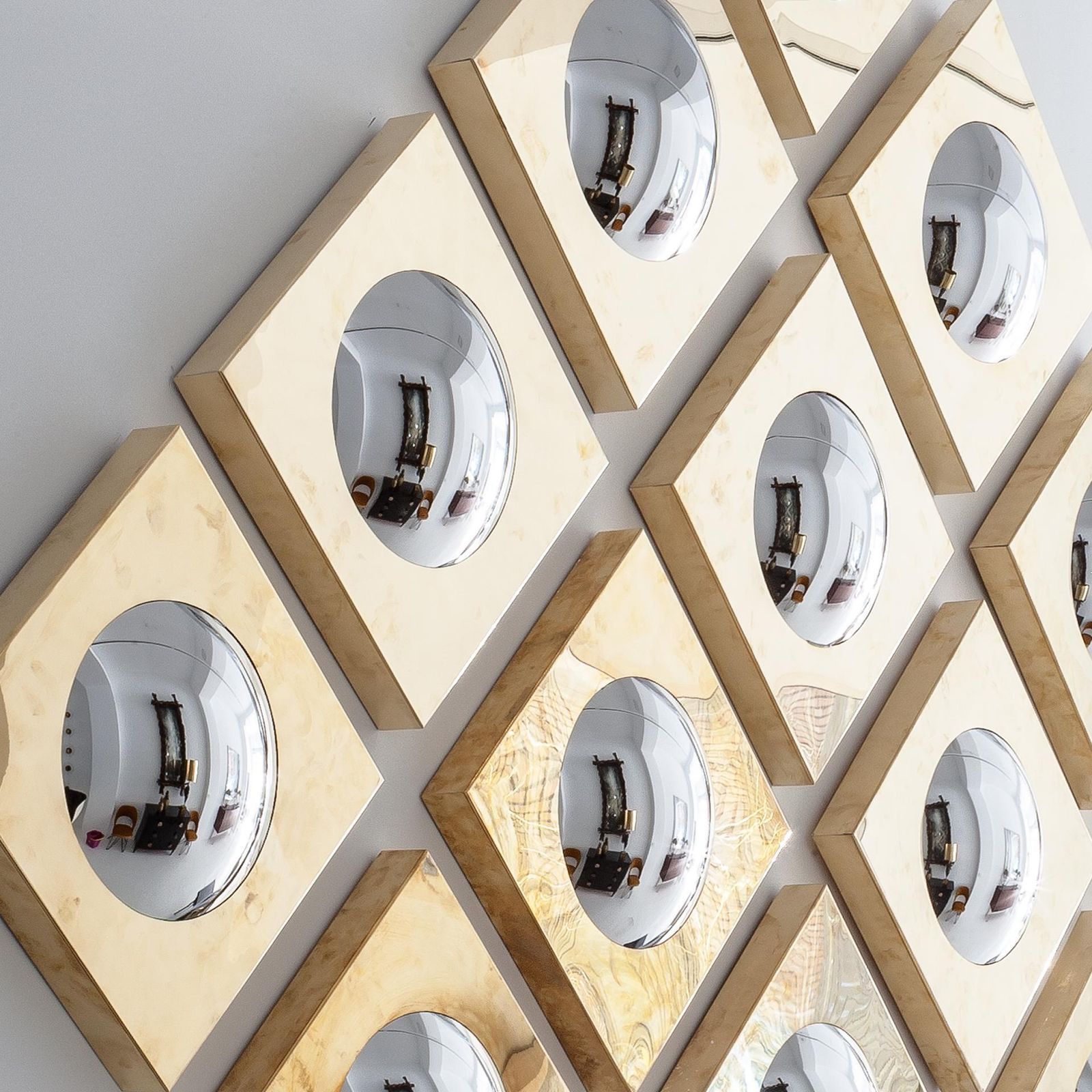 photo for sale Mid Century Modern Style Made Of Brass Italian Convex Mirrors