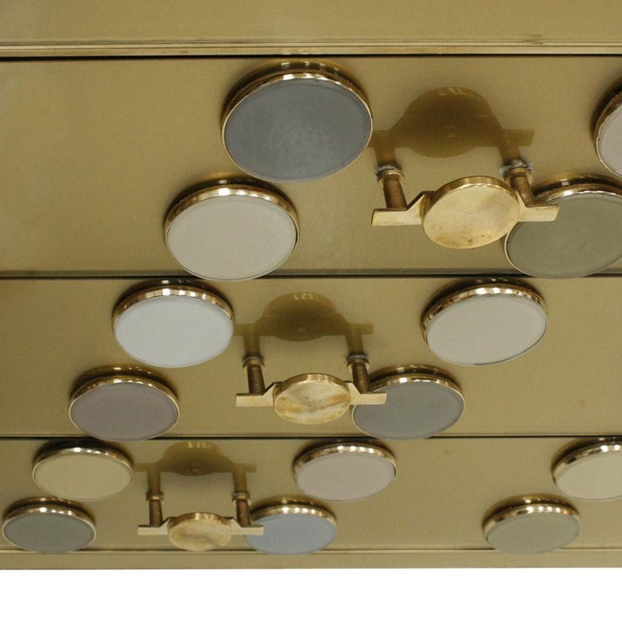 Midcentury Style Wood Colored Glass And Brass Italian Commode By L.A. Studio photo vinterior