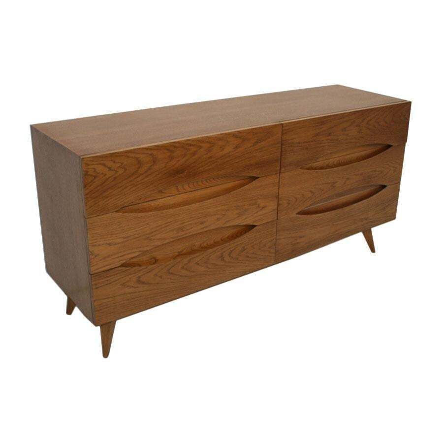 L.A. Studio Mid Century Modern Style Walnut Wood Italian Six Drawers Sideboard photo for sale
