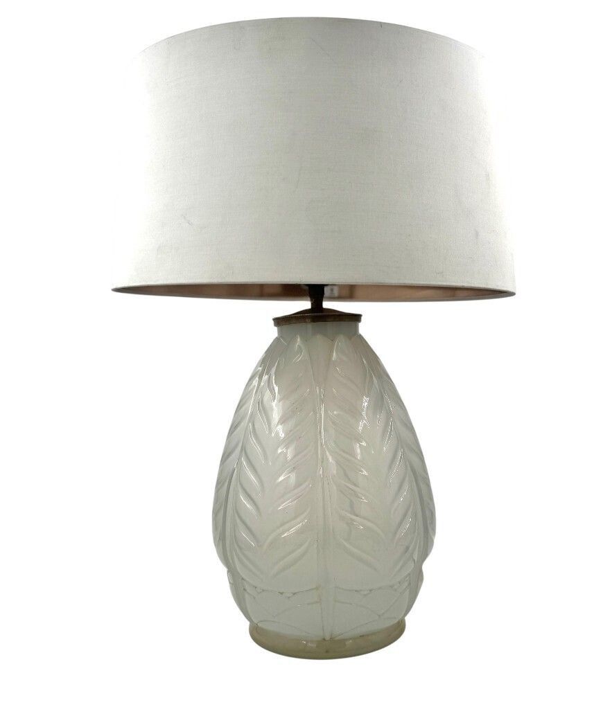 photo furniture A French 1930s Cristallerie Lorraine Alsace Pressed Glass Opaline Lamp With Leaf Desgin