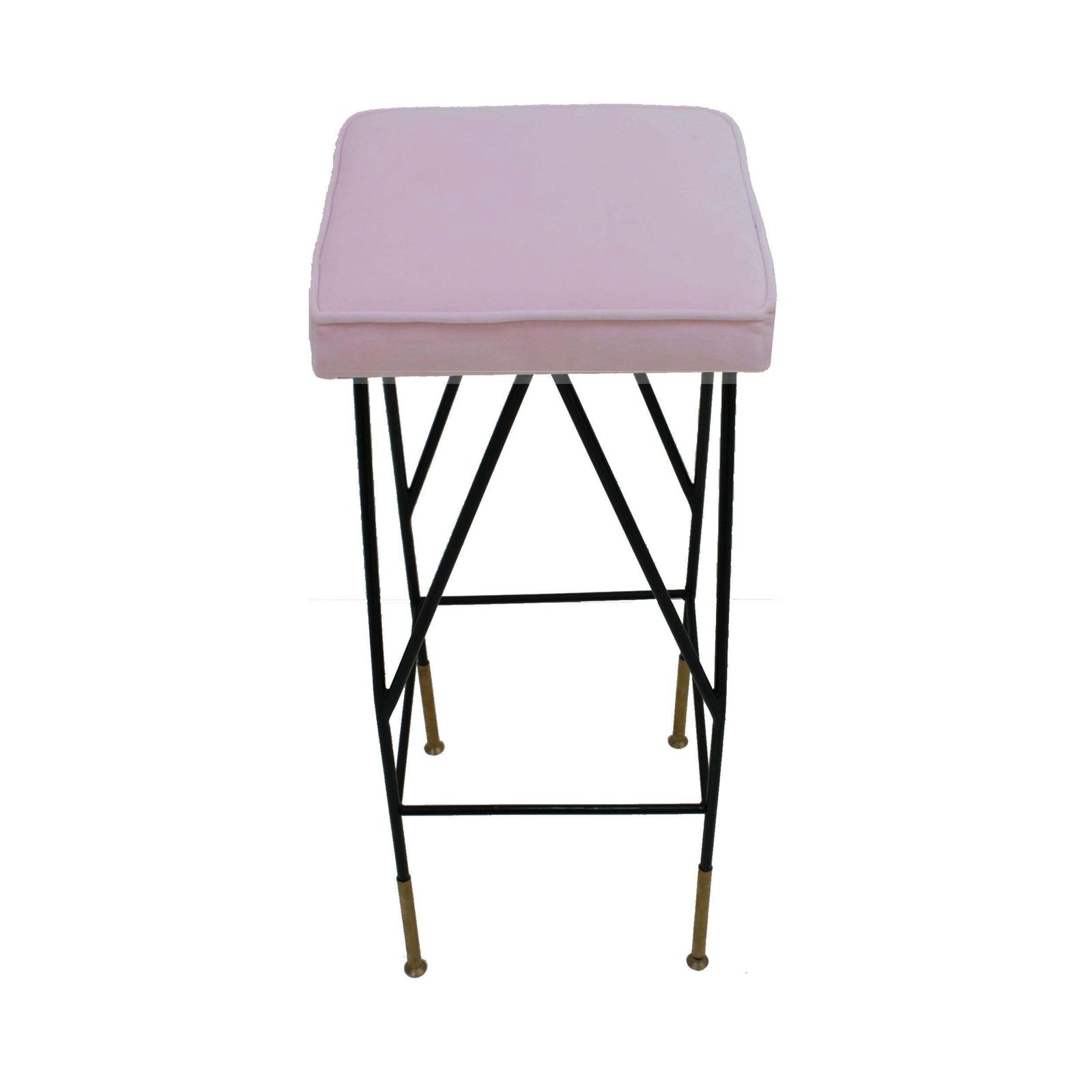 Pink Cotton Velvet And Black Lacquered Metal Italian Stools photo for sale