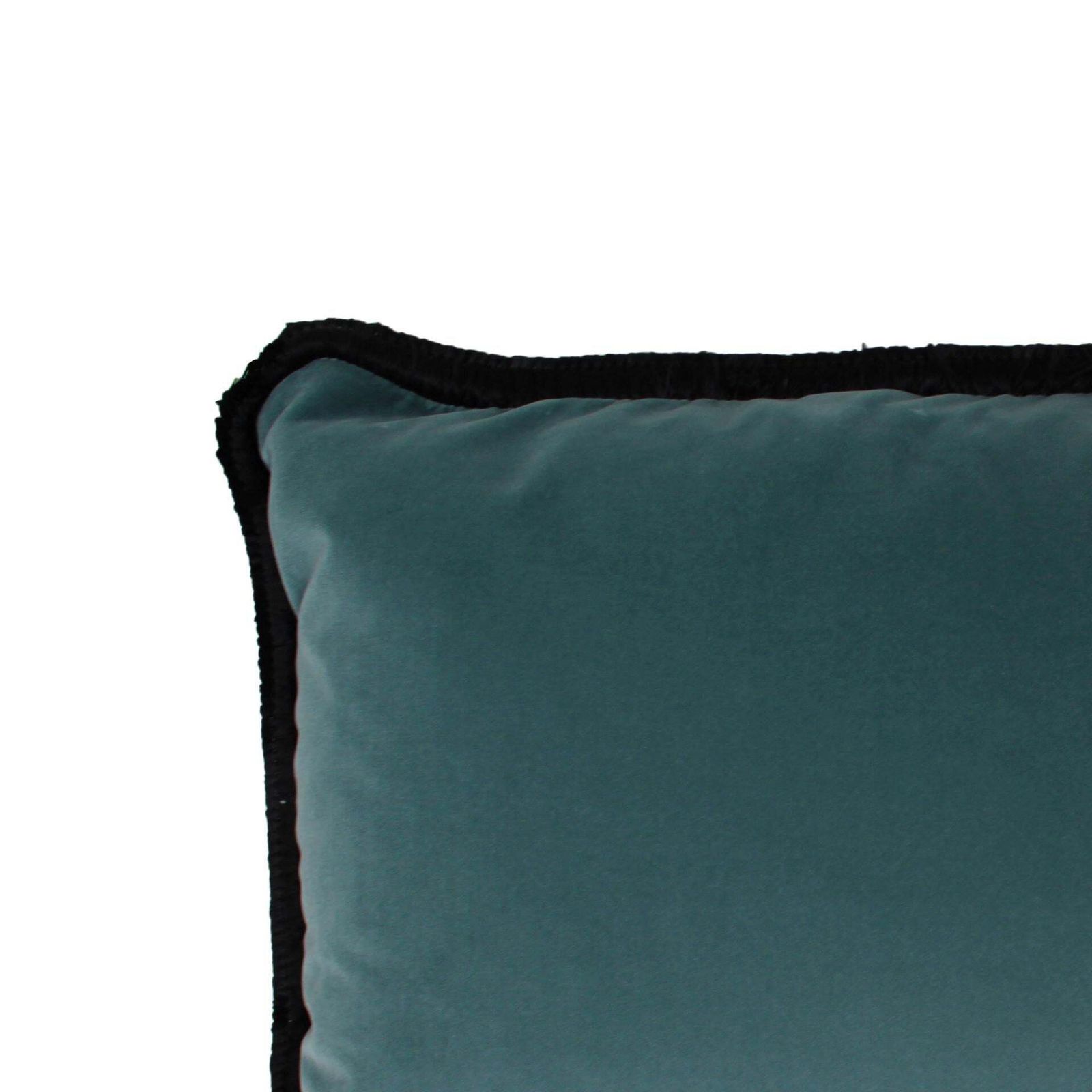 Turquoise Velvet Cushion In Cotton With Double Tinsel Trim And Linen Back photo Textiles