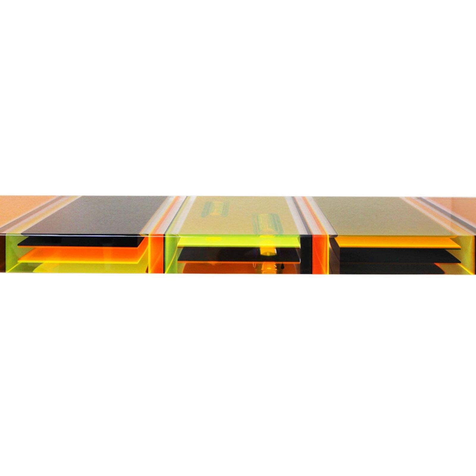 Studio Superego Modern Multicolor Plexiglass And Brass Feet Italian Coffee Table photo for sale