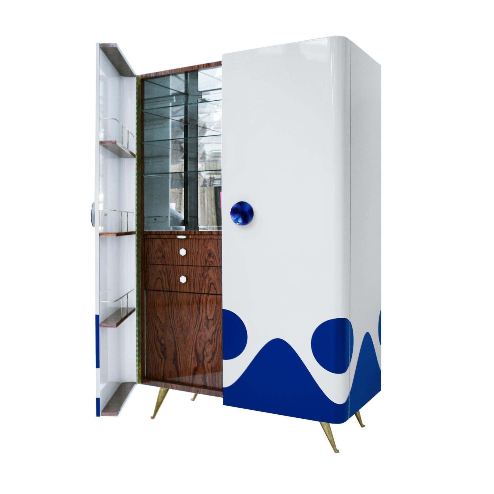 L.A. Studio Lacquered White Wood Paolo De Poli Handles Italian Drinks Cabinet photo 16631.0