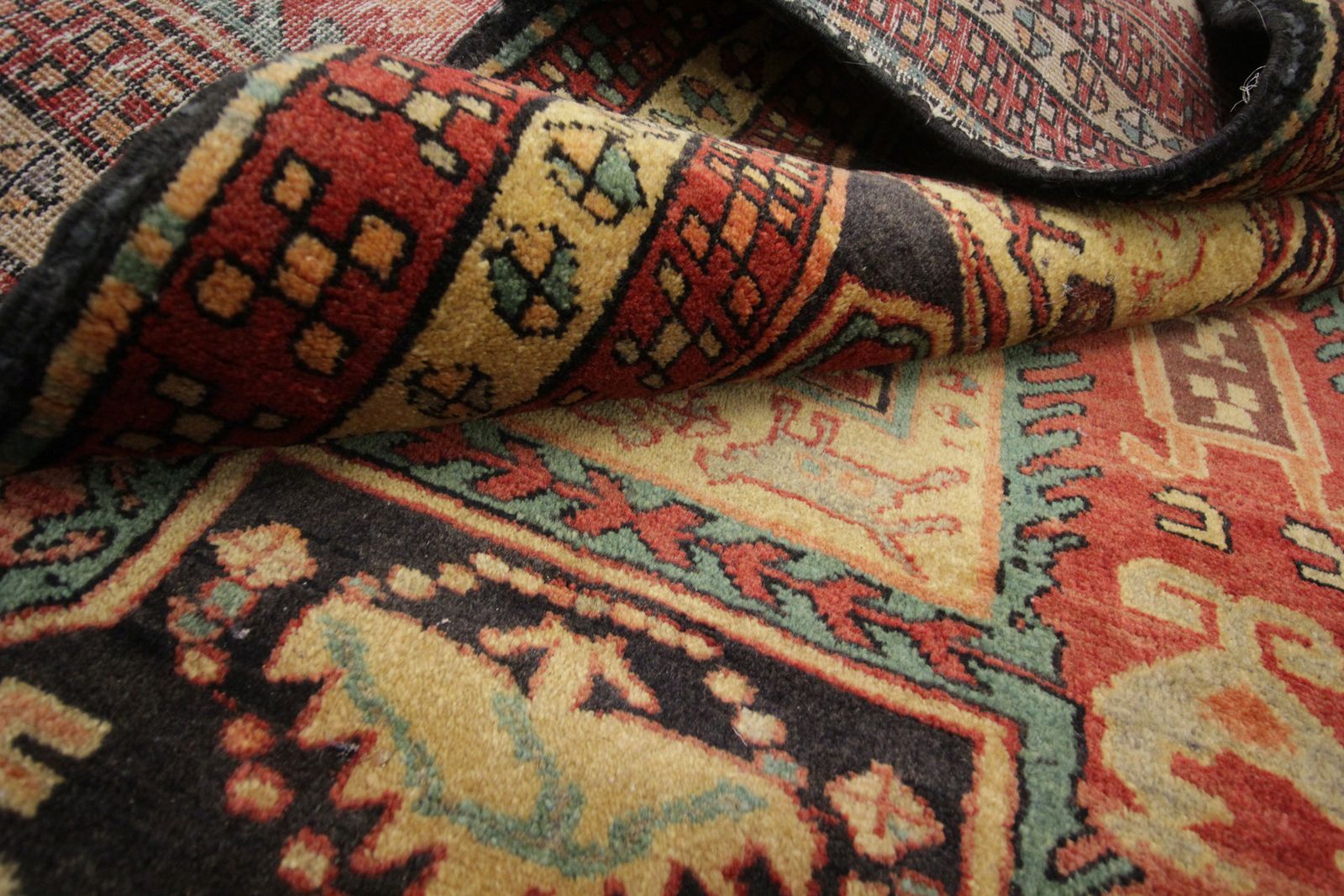 Red & Mustard Vintage Lankaran Geometric Wool Runner Rug 304 X 115 Cm photo buy