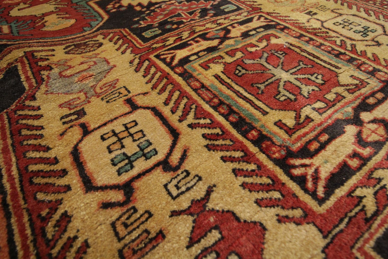 photo furniture Red & Mustard Vintage Lankaran Geometric Wool Runner Rug 304 X 115 Cm