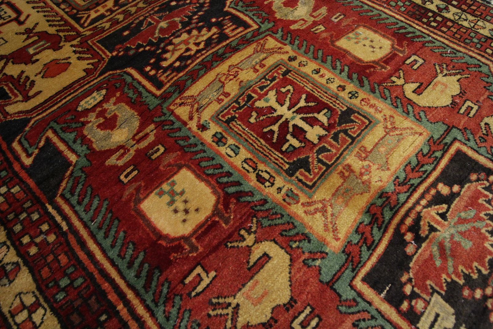 photo for sale Red & Mustard Vintage Lankaran Geometric Wool Runner Rug 304 X 115 Cm