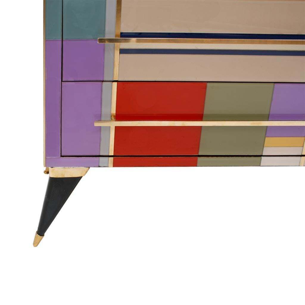photo for sale Mid Century Modern Style Murano Glass And Brass Italian Sideboard By L.A. Studio