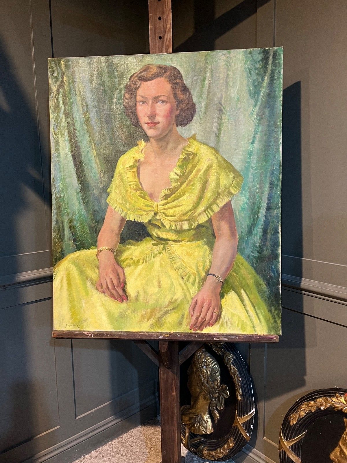 Large Portrait Oil On Canvas By Francis Wynne Thomas Seated Female Dated 1954 photo for sale
