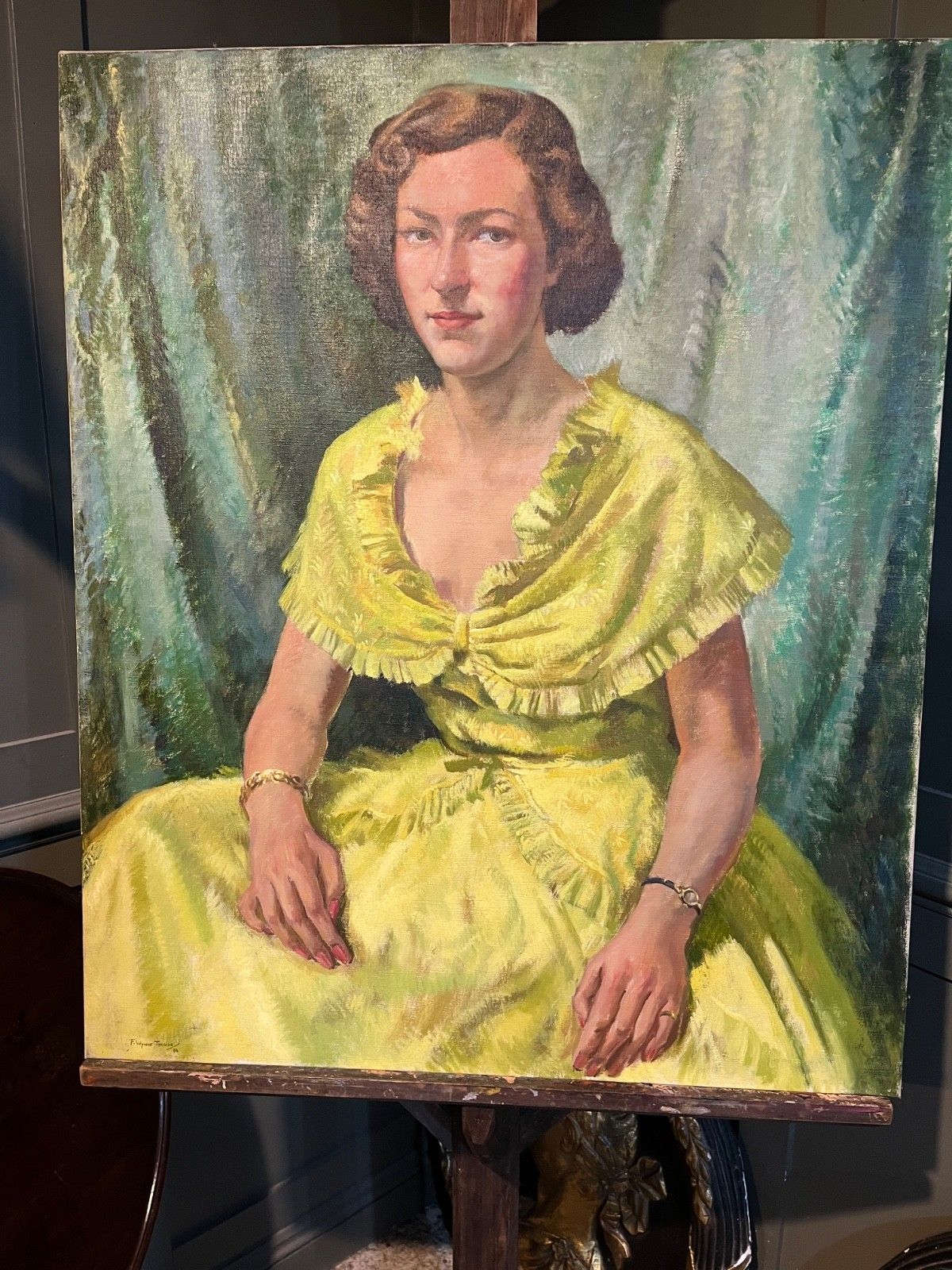 Large Portrait Oil On Canvas By Francis Wynne Thomas Seated Female Dated 1954 photo vinterior