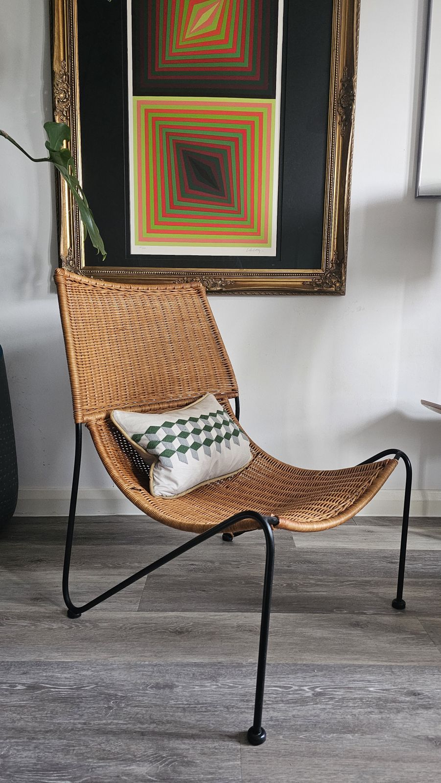 Classic Mid Century Modern Chair In Wicker/ Rattan & Wrought Iron By Frederic Weinberg photo for sale