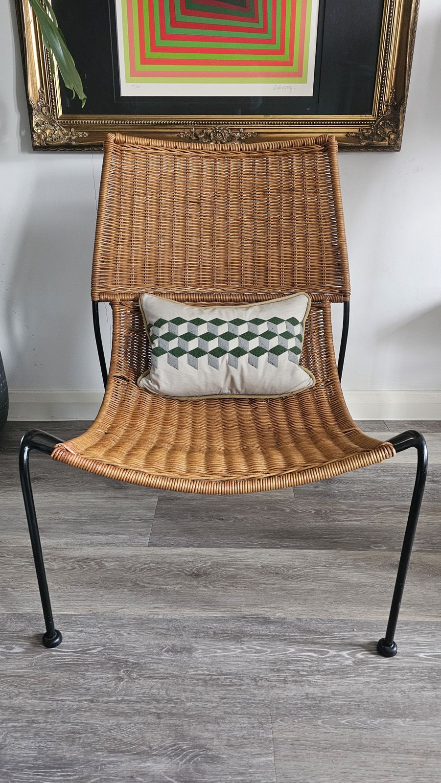 Classic Mid Century Modern Chair In Wicker/ Rattan & Wrought Iron By Frederic Weinberg photo Furniture