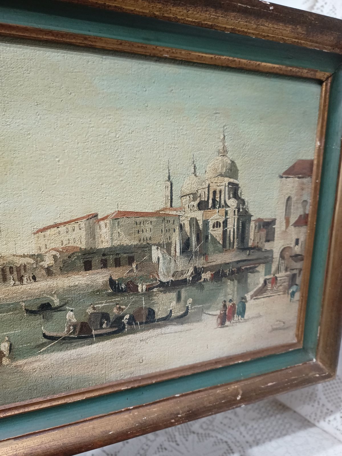 Antique Oil Painting Venitian Scene Santa Maria Della Salute Framed. photo for sale